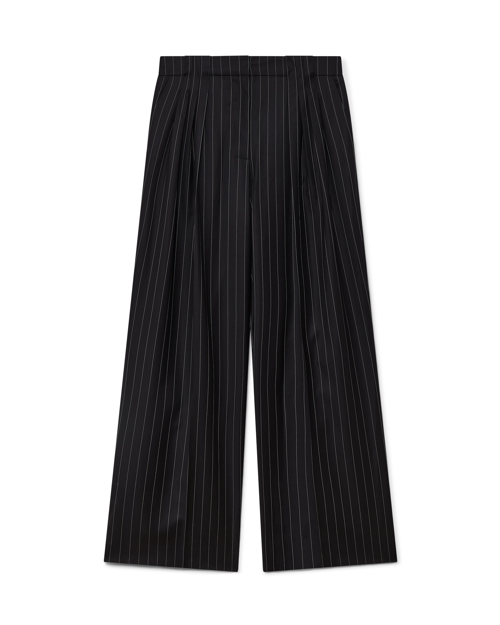 Wool Pinstripe Triple Pleat Tailored Trousers